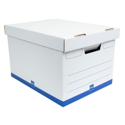 Office Depot® Brand Medium Quick Set Up Corrugated Medium-Duty Storage Boxes With Lift-Off Lids And Built-In Handles, Letter/Legal Size, 15&quot; x 12&quot; x 10&quot;, White/Blue, Pack Of 5
