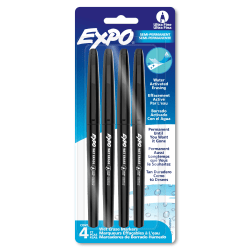 Expo® Wet-Erase Ultra Fine-Tip Markers, Black Barrel, Black Ink, Set Of 4 Markers