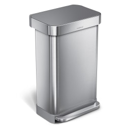 simplehuman Rectangular Step Can With Liner Pocket, 12 Gallons, Stainless Steel with Grey Plastic Lid