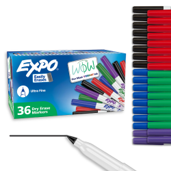 EXPO® Low-Odor Ultra-Fine Tip Dry-Erase Markers, Assorted Colors, Pack Of 36