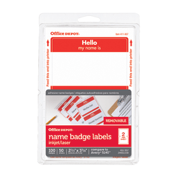 Office Depot Brand Hello Name Badge Labels 2 1132 X 3 38 Red Border Pack Of 100 Office Depot
