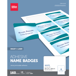 Office Depot Brand Name Badge Labels 2 13 X 3 38 White Pack Of 160 Office Depot