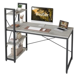 Bestier Modern Office Desk With Storage Shelf &amp; Headset Hook, 56&quot;W, Retro Gray Oak Light