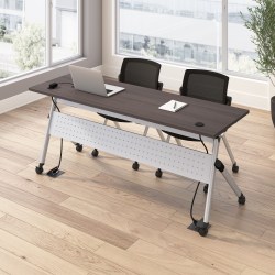 Bush Business Furniture Envision 72"W Folding Training Table with Powered Grommets and 2 Chairs, Storm Gray/Cool Gray Metallic, Standard Delivery