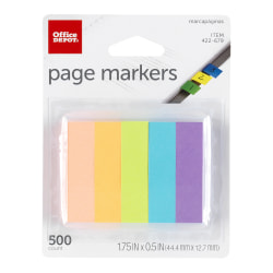 Office Depot Brand Page Markers 12 X 1 34 Assorted Bold Colors Pack Of 500 Flags Office Depot