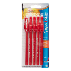 Paper Mate® EraserMate® Ballpoint Pens, Pack of 5, Medium Point, 1.0 mm, Red Barrel, Red Ink
