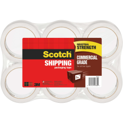 Scotch® Commercial Grade Shipping Packing Tape, 6 Tape Rolls, 1 7/8 in x 54.6 yd, 1&quot; Core, Designed  - 3750