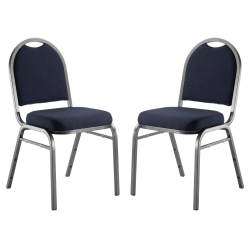 National Public Seating 9200 Series: Dome-Back Premium Fabric Upholstered Banquet Stack Chair, Midnight Blue Seat/Silvervein Frame, Set Of 2