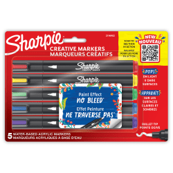 Sharpie Creative Water-Based Acrylic Markers, Bullet Tip, Assorted Colors, Pack Of 5 Markers