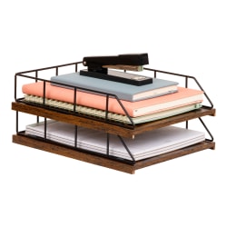 Mind Reader 2-Tier Rustic Letter Tray Organizer, 5-1/2”H x 12”W x 9-3/4”D, Black, Total Qty 1