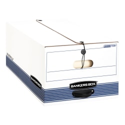 Bankers Box® Stor/File&trade; Medium-Duty Storage Boxes With Locking Lift-Off Lids And Built-In Handles, Legal Size, 24" x 15" x 10", 60% Recycled White/Blue, Case Of 3