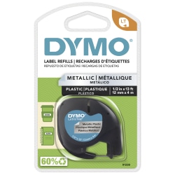 DYMO® LT 91338 Black-On-Silver Tape, 0.5" x 13'