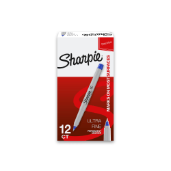 Sharpie® Permanent Ultra-Fine Point Markers, Blue, Pack Of 12 Markers