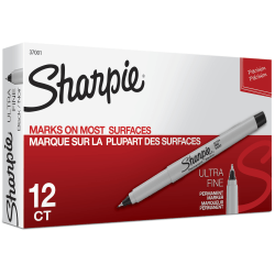 Sharpie® Permanent Ultra-Fine Point Markers, Black, Pack Of 12 Markers