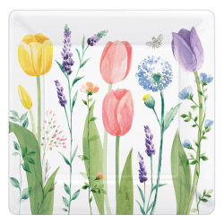 Amscan Spring Tulip Garden 10 Square Paper Plates Multicolor 8 Plates Per Pack Set Of 3 Packs Office Depot