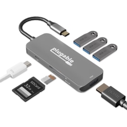 Plugable USB C Hub Multiport Adapter, 7-in-1 Hub Compatible with MacBook Pro, Windows, Chromebook, Dell XPS, Thunderbolt 3 and More - USBC7IN1