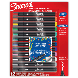 Sharpie® Creative Markers, Water-Based Acrylic Markers, Bullet Tip, Assorted Core Colors, 12 Count