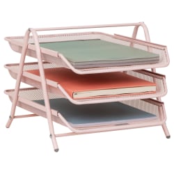 Mind Reader 3-Tier Paper Tray Desktop Organizer File Storage, 10"H x 13-3/4"W x 11-3/4"D, Pink