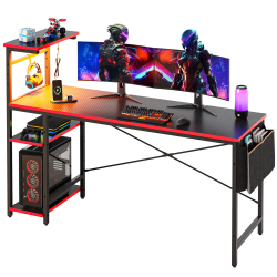 Bestier RGB Gaming Desk With Storage Shelf &amp; Side Pocket, 62&quot;W, Black 3D Carbon Fiber