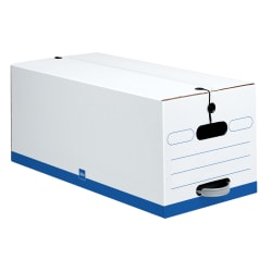 Office Depot® Brand Quick Set Up Standard-Duty Storage Boxes, Letter Size, 24" x 12" x 10", White/Blue, Pack Of 12 - 0800603