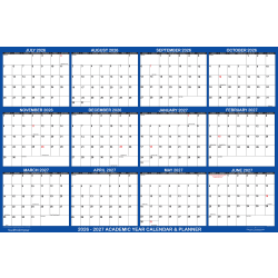 2026-2027 SwiftGlimpse Academic Monthly Wall Calendar, 32” x 48", Navy/White, July To June, Total Qty 1