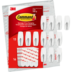 Command® Medium Wire Hooks, 13 Hooks, 16 White Adhesive Strips, Damage Free Hanging Picture Hangers, No Tools Wall Hanging for Back to School Dorm Organization For Living Spaces