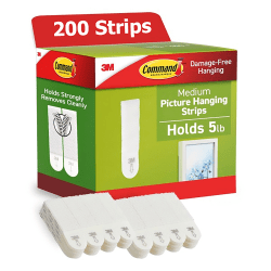 Command® Medium Picture Hanging Strips, 100 White Adhesive Strip Pairs (200 Strips), Damage Free Hanging Picture Hangers, No Tools Wall Hanging for Back to School Dorm Organization