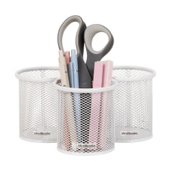 Mind Reader Pen And Accessories Holder, 3-3/4"H x 3-1/2"W x 3-1/2"D, White, Pack Of 3 Holders