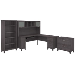 Bush Furniture Somerset 72&quot;W L-Shaped Desk With Hutch, Lateral File Cabinet And Bookcase, Storm Gray, Standard Delivery
