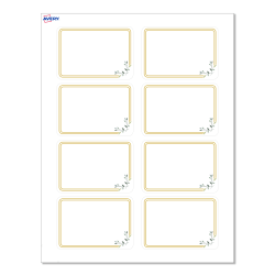 Avery® Printable Adhesive Name Badges/Preprinted Designs, Rectangle, S00-EY8, 2-1/3" x 3-3/8", Matte White/Double Gold Border/Florals, Pack Of 80