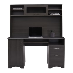 Realspace Pelingo 56 W Desk With Hutch 64 H X 55 12 W X 23 D Dark Gray Office Depot