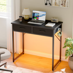 PINMOCO 32&rdquo;W Writing Desk With Drawers/Hanging Hook, Black Carbon