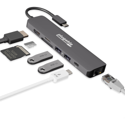 7 in 1 USB C Hub Multiport Adapter with Ethernet  (92W Charging, Gigabit Ethernet, 4K HDMI, 2x USB, SD/microSD)