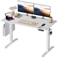 Bestier Electric Adjustable-Height Standing Desk With 3 Height-Memory Presets &amp; USB Port, 56&quot;W, White Oak