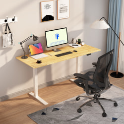 FlexiSpot E7 Pro Electric 72&rdquo;W Adjustable Height Standing Desk, White/Bamboo