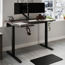 Realspace® Koru Electric 59&quot;W L-Shaped Height-Adjustable Standing Desk with Integrated Power &amp; Charging, Espresso Oak