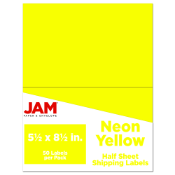 JAM Paper® Half-Page Mailing And Shipping Labels, Rectangle, 5-1/2" x 8-1/2", Neon Yellow, Pack Of 50 Labels