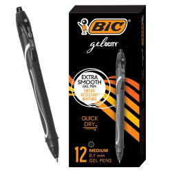 Photo 1 of BIC Gel-ocity Quick Dry Retractable Gel Pens, Medium Point, 0.7 mm, Black Barrel, Black Ink, Pack Of 12 2 PACK OF 12