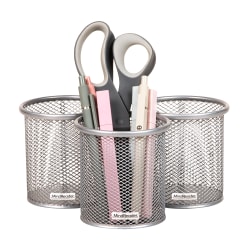 Mind Reader Pen And Accessories Holder, 3-3/4"H x 3-1/2"W x 3-1/2"D, Silver, Pack Of 3 Holders