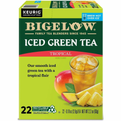 Bigelow Tropical Iced Green Tea K-Cup Pods, 0.10 Oz, Pack Of 22 Pods