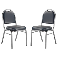 National Public Seating Dome-Back Stacking Banquet Chairs, Vinyl, Midnight Blue/Silvervein, Set Of 2