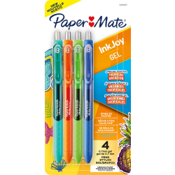 Paper Mate InkJoy Gel Pens, Medium Point, 0.7 mm, Assorted Tropical Vacation Colors, Pack Of 4 Pens