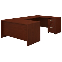 Bush Business Furniture 60&quot;W U-Shaped Corner Desk With 3-Drawer Mobile File Cabinet, Mahogany, Standard Delivery
