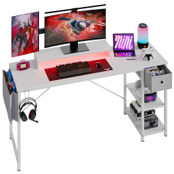 Bestier 62&quot;W Reversible Computer Desk With Storage Drawer And LED Monitor Stand, White
