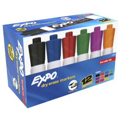EXPO® Low-Odor Dry-Erase Markers, Chisel Point, Assorted Colors, Box Of 12