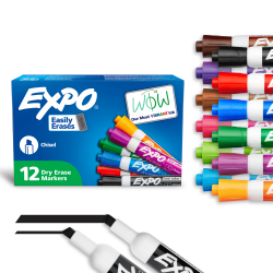 EXPO® Low-Odor Dry-Erase Markers, Chisel Point, Assorted Colors, Box Of 12