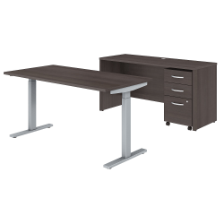 Bush Business Furniture Studio C 60&quot;W x 30&quot;D Height Adjustable Standing Desk, Credenza and One Mobile File Cabinet, Storm Gray, Standard Delivery