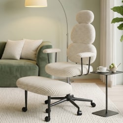 Pinmoco Cloud Stack Ergonomic Fabric Modern Big &amp; Tall Office Chair with Ottoman, Beige