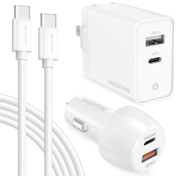 Overtime Wall And Car Charger Kit, 6', White, OHC6TC