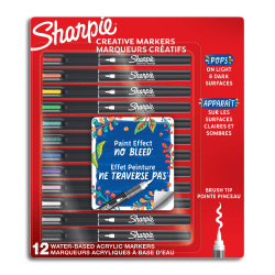 Sharpie® Creative Markers, Water-Based Acrylic Markers, Brush Tip, Assorted Core Colors, 12 Count